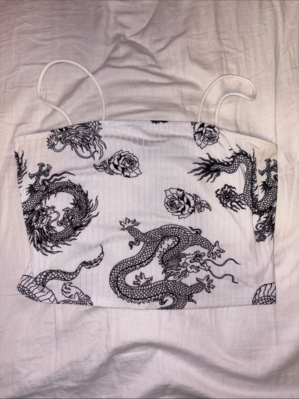 White Dragon Print Reptile Tank Top